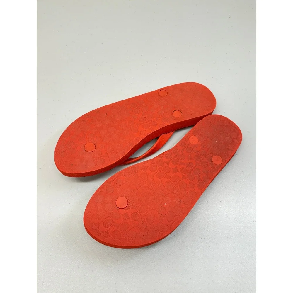 Coach Leopard Flip Flops Orange Red Black Turnlock Sandals 7 8